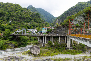 Poster - Liwu river gorge and high mountain cliff face in taroko national park