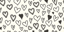 Love, Hearts Seamless Pattern In 90s, 2000s Style. Y2k Doodle Heart Repeating Print. Romantic Endless Texture. Valentine's Day Background Design. Cartoon Vector Illustration