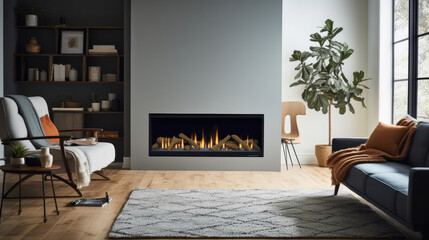 Poster - Modern living room with fireplace