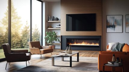 Wall Mural - Modern living room with fireplace