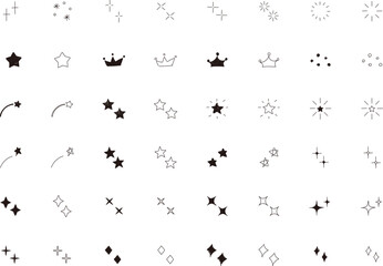 Wall Mural - 手書きのベクターのキラキラ・星セット　かわいい　白黒　黒　hand drawn vector shining set.　hand drawn cute black star collection.