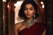 Elegant Indian Woman Adorned with Traditional Jewelry. A fictional character created by Generated AI