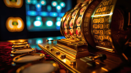 The slot machine hits the jackpot, with gold coins splattering