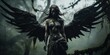 Female fallen angel covered in dirty mud and black oil with tarred wings, creepy swamp shrouded in thick fog, feelings of sorrow and despair, hopeless and forgotten outcast - generative AI 