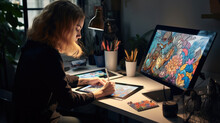 A Digital Artist Creating Design On Computer