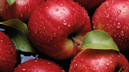 Wall Mural - red apples with water drops