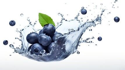 Wall Mural - Blueberry with water splash on white background, Generative AI