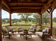 Cozy Country Porch On A Ranch In The Garden