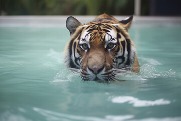 Wall Mural - a tiger swimming in the pool