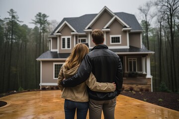 Wall Mural - Heartfelt Moments: Elated Couple Gazing at Their First Home Together