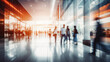 © Nico Vincentini - Background with a blur of a contemporary shopping mall featuring a few consumers. Shoppers strolling through the mall, evident motion blur. Abstractly blurred shoppers carrying shopping bag. Gen. AI