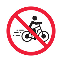 Forbidden Bicycle Vector Icon. Warning, Caution, Attention, Restriction, Label, Ban, Danger. No Bicycle Flat Sign Design Pictogram Symbol. No Bicycle Icon