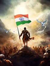India Independence Day Banner With Freedom Fighters And Indian Flag - Ai Generative