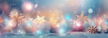 Christmas New Texture Year Shine Snowflakes Light Glowing Background Abstract Pastel Bokeh. Generative AI.