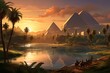 Nile's Tranquility: Pyramids, Sphinx, and Daily Egyptian Life at Dusk