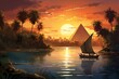 Nile's Tranquility: Pyramids, Sphinx, and Daily Egyptian Life at Dusk