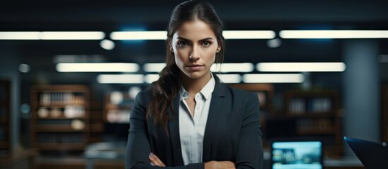 Canvas Print - Resolute to succeed at all costs an attractive businesswoman stands alone in the office arms crossed during a late shift