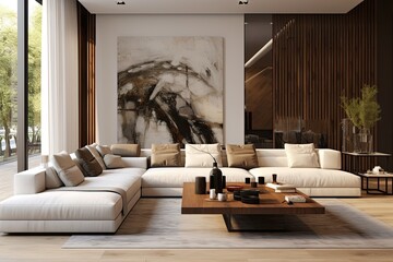 Poster - Modern living room interior featuring a chic sofa.