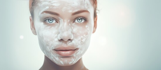 Sticker - Young woman applying moisturizer for skin pigmentation awareness and treatment concept with digital text overlay