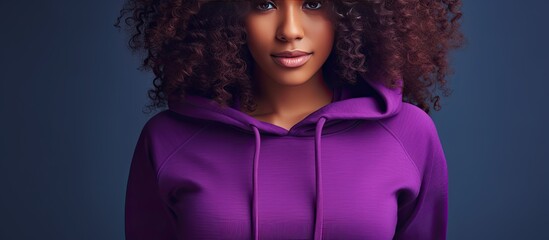 Wall Mural - African American woman in purple sweatshirt focusing on fashion and design