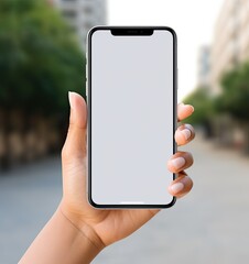 Poster - Women holding cellphone with blank screen representing technology