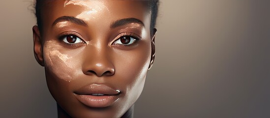 Canvas Print - Digital composite portrait of an African American woman with makeup featuring text for International Skin Pigmentation Day