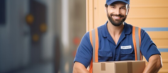 Sticker - National postal worker day portrait of smiling male worker with box representing delivery and appreciation