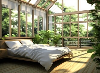 Wall Mural - An empty room with wooden floors and white walls, there is a large window in the wall to the right.