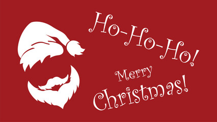 Wall Mural - Christmas card. Merry Christmas greeting, with beard and hat santa claus, lettering vector.