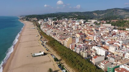 Sticker - Drone picture over Costa Brava coastal and Mediterranean sea, village Calella, Spain