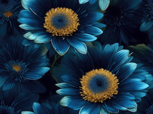 Watercolor Style Blue African Daisy Flowers Seamless Pattern. Generative AI