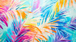 canvas print picture - Bunte Palmenblätter, Ölfarben auf Leinwand. Generiert mit KI