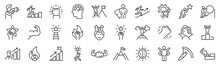 Set Of 30 Outline Icons Related To Motivation. Linear Icon Collection. Editable Stroke. Vector Illustration