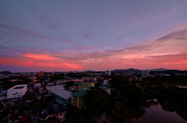 Wall Mural - Beautiful sunset view of Phuket town, Thailand..