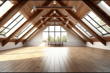 Modern interior design Triangle attic room in modern vintage style