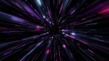 Wall Mural - Glowing neon colored blue pink stars in space background. Flying through a galaxy of stars and particles at super fast hyperspace warp speed. Looping, full HD cosmic motion background animation.