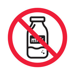 Forbidden milk vector icon. Warning, caution, attention, restriction, label, ban, danger. No milk flat sign design pictogram symbol. No milk icon