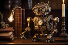 Antique Clock Mechanism In The Shape Of Robot