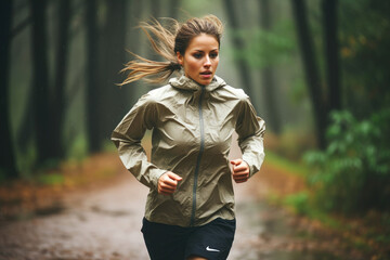 Poster - Young female athlete running in a workout session. Generative AI