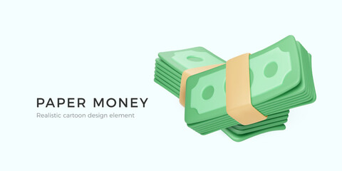 Wall Mural - 3D realistic paper dollar pack. Money management and financial savings. Vector illustration