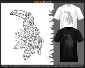 Wall Mural - Hornbill bird mandala arts isolated on black and white t shirt.