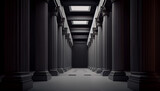 Fototapeta Do przedpokoju - 3d rendering black corridor pillars background render, Ai generated image
