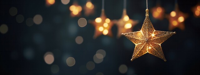 sparkling golden christmas star - ornament decoration defocused bokeh background,ai generate