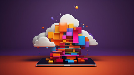 Wall Mural - Cloud Migration, Cloud Computing Services. Cloud Computing Creative Illustration, colourful, 4K, High Quality, Icon, Banner, Advertisement