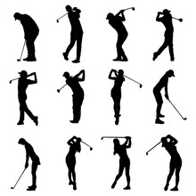Set Of Golf Players Silhouettes Illustration Vector