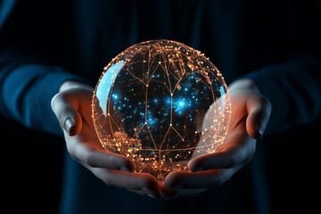 Hands Holding Glowing Connections Ball Concept