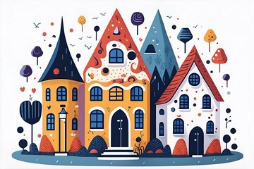 Wall Mural - Color houses range. Cartoon style. AI generated illustration