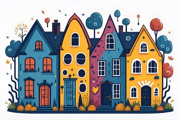 Wall Mural - Color houses range. Cartoon style. AI generated illustration