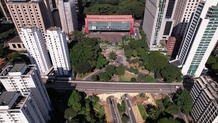 Wall Mural - Aerial view of Av. Paulista in São Paulo, SP. Main avenue of the capital. Commercial and residential buildings.