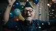 Old man, grandpa, partying, crazy grandfather, celebrating life, and retirement birthday, showing happy emotions, generative AI, illustration